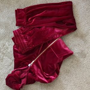 Fabletics Red Velour Jumpsuit - Zip Up Hoodie and Joggers Set